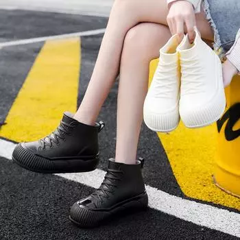Rain shoes women s fashion outer wear cute short rain boots non-slip thick-soled wear-resistant rubber shoes adult waterproof shoes 35 чёрный