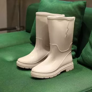 Rain shoes women s medium tube fashion outer wear waterproof rain boots non-slip water shoes thermal rubber shoes wear-resistant kitchen water shoes 36