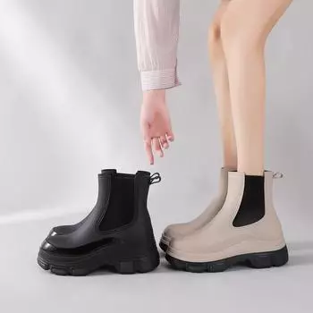 Rain shoes women s new fashion British rain shoes plastic waterproof rain boots non-slip rain boots thick-soled heightening water shoes 35 белый