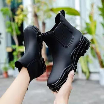 Rain shoes women s outer wear Internet celebrity medium tube Japanese rubber shoes wear-resistant waterproof adult rain boots soft sole new water shoe 36