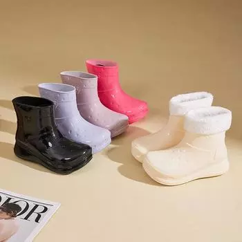 rain shoes women s short waterproof water shoes outdoor non-slip heightening wear-resistant adult warm rain boots work rubber shoes 35 чёрный