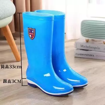 Rain shoes women s tall tube thickened adult rain boots non-slip long tube water boots kitchen waterproof shoes warm velvet rubber shoes fashion 36