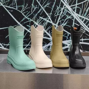 Rain shoes women s velvet fashion adult water shoes non-slip medium tube rubber shoes water boots Korean version warm rain boots 35 чёрный