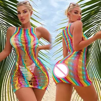 Rainbow Beach Сексуальное нижнее белье Сексуальное облегающее платье Ажурная клубная одежда Перспектива Рождество День святого Валентина Женское нижнее белье Платья XXS