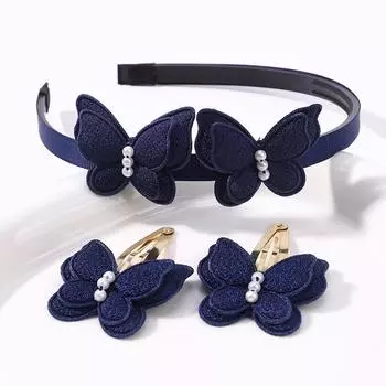 RAINBOW BOWS Girls Delicate Hair Band Hair Clips Set Solid Butterfly Imitation Pearl Hair Hoop BB Clip Headwear Gift Sets