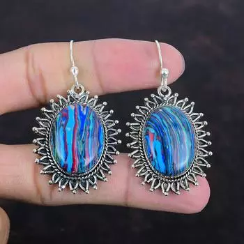 Серьги из радужного кальциевого сплава, 925 пробы, стильные серьги ручной работы, настоящие драгоценные камни, серьги с лечебными камнями, подарки для мамы