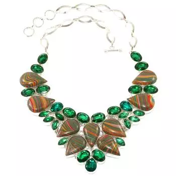 Rainbow Calsilica Emerald Gemstone 925 Silver Jewelry Necklace 16-18