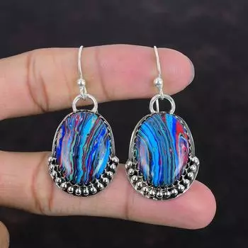 Серьги с радужным камнем Calsilica, серьги из стерлингового серебра 925 пробы, серьги ручной работы, ювелирные изделия с камнями по случаю помолвки, дизайнерские серебряные украшения