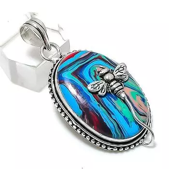 Rainbow Calsilica Gemstone Handmade 925 Sterling Silver Pendant 2.01 b6N87