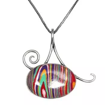 Rainbow Calsilica Handmade Women s Unisex Silver Jewelry Pendant 1.75