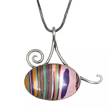 Rainbow Calsilica Handmade Women s Unisex Silver Jewelry Pendant 1.75
