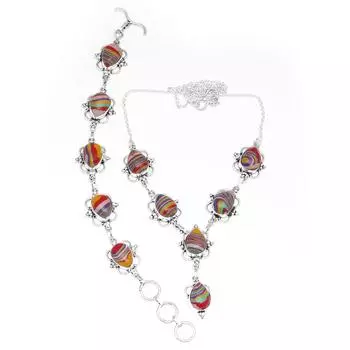 Rainbow Calsilica Jewelry Necklace & Bracelet Set 18-20