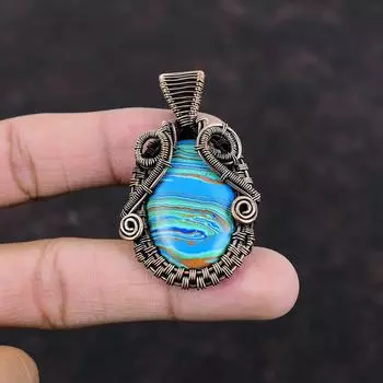 Rainbow Calsilica Pendant Copper Wire Wrapped Gemstone Jewelry Boho Pendant Handmade Pendant Copper Jewelry Gift For Mom Birthstone Pendant