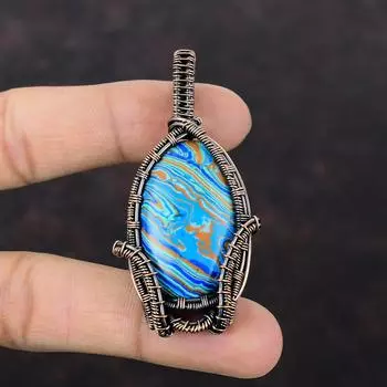 Rainbow Calsilica Pendant Copper Wire Wrapped Pendant Antique Jewelry Gemstone Pendant Handmade Pendant Amazing Copper Jewelry Gift For Him