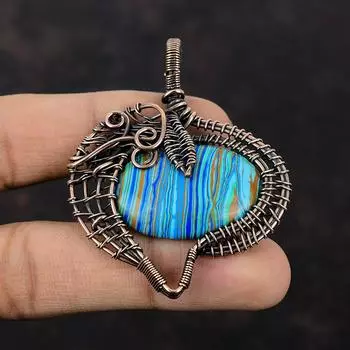 Rainbow Calsilica Pendant Copper Wire Wrapped Pendant Handmade Unique Pendant Copper Wire Wrap Jewelry Natural Gemstone Pendant Gift For Her
