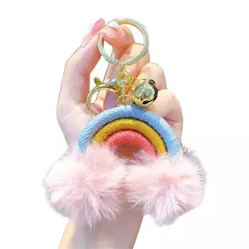 Rainbow Cloud Hairball Keychain Schoolbag Backpack Bag Charm Woven Plush Pendant Keychain Decoration Gifts for Friends 8