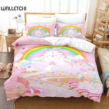 Rainbow Duvet Cover Set King Microfiber Girly Aesthetic Rainbows Bedding Set for Kids Kawaii Castle Dessert Pattern Quilt Cover EU single(135x200cm)