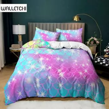Rainbow Duvet Cover Set Queen King Size Sparkling Starry Sky Rainbow Bedding Set For Kids Teens Girls Microfiber Quilt Cover EU single(135x200cm)