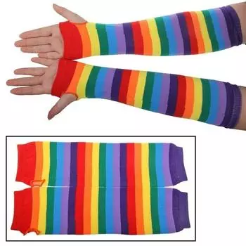 Rainbow Fingerless Gloves Long Punk Gothic Stripes Fingerless Gloves Fishnet Gloves