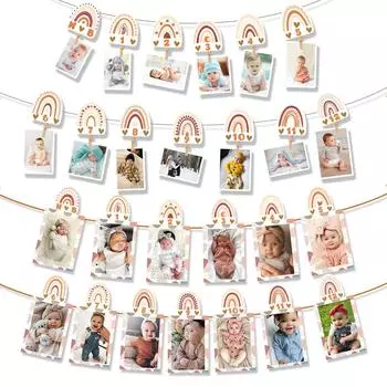 Rainbow First Birthday Photo Supplies Baby Boho Monthly Milestone Photo Banner Newborn to 12 Months for Bohemian Birthday Party