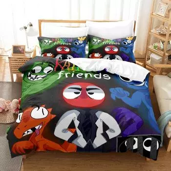 Rainbow Friends Bedding Sets 3D Kids Duvet Cover Set With Pillowcase Twin Full Queen King Bedclothes Bed Linen For Boys Girls EU single(135x200cm)