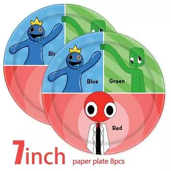 Rainbow Friends Roblox Party Supplies Banner Cake Topper Balloons Kids Birthday 8pcs 7inPaper Plates