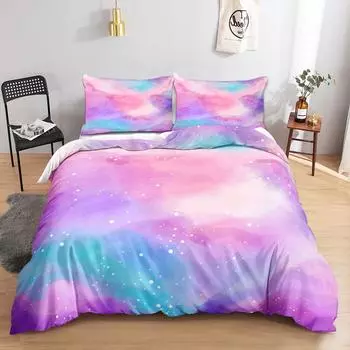 Rainbow Halo dyeing Gradient Colour Clouds Constellation Duvet Cover Bedding Set Comforter Linen Single Double King Queen 135x200cm 2pcs