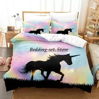 Rainbow Horse Single Horn Bedding Set Single Twin Full Queen King Size Bed Set Aldult Kid Bedroom Duvetcover Sets Bed Sheet Set 70x133cm 2pcs