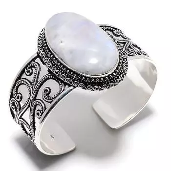 Радужный лунный камень 925 пробы с покрытием из серебра, регулируемый браслет-манжета для подарка ей Adjustable Cuff белый