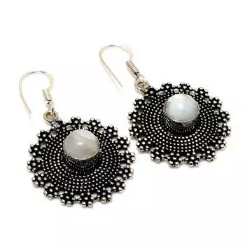 Серьги ручной работы с радужным лунным камнем, посеребренные, 925 пробы, 1,70 дюйма