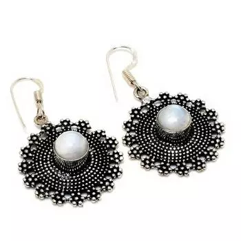 Серьги ручной работы с радужным лунным камнем, посеребренные, 925 пробы, 1,70 дюйма