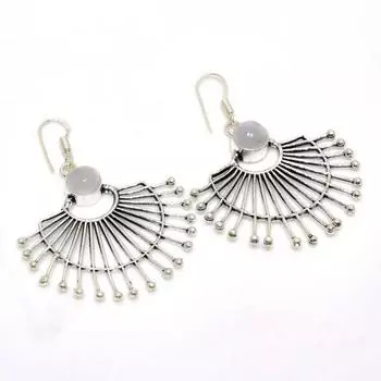 Серьги ручной работы с радужным лунным камнем, посеребренные, 925 пробы, 2,12 дюйма