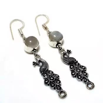 Серьги ручной работы с радужным лунным камнем, посеребренные, 925 пробы, 2,38 дюйма