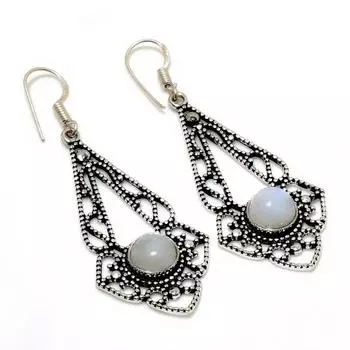 Серьги ручной работы с радужным лунным камнем, посеребренные, 925 пробы, 2,27 дюйма