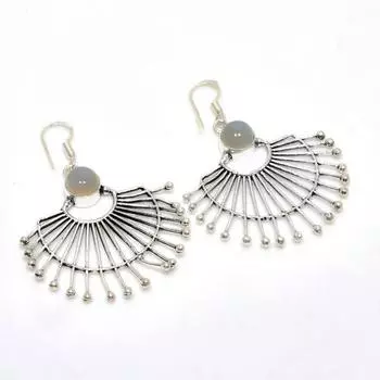 Серьги ручной работы с радужным лунным камнем, посеребренные, 925 пробы, 2,12 дюйма