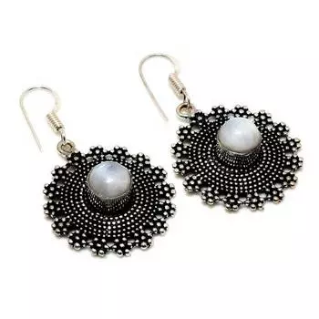 Серьги ручной работы с радужным лунным камнем, посеребренные, 925 пробы, 1,70 дюйма