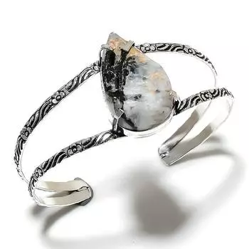 Rainbow Moonstone Gemstone 925 Sterling Silver Cuff Bangle Adjustable B4S84
