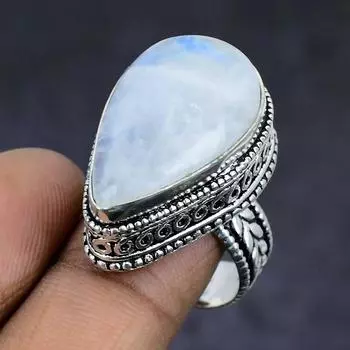 Rainbow Moonstone Gemstone 925 Sterling Silver gift Jewelry Ring Size 7.5 g2v65