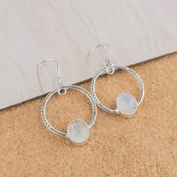 Rainbow Moonstone Gemstone 925 Sterling Silver Handmade Jewelry Earrings 1.37 EE-67-40