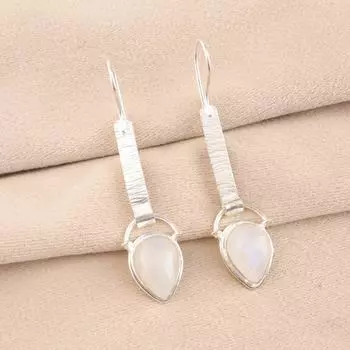 Rainbow Moonstone Gemstone 925 Sterling Silver Jewelry Handmade Earrings 2.3 EE-166-27