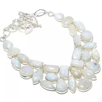 Ожерелье из серебра 925 пробы с радужным лунным камнем, 18 дюймов, JCN326-13