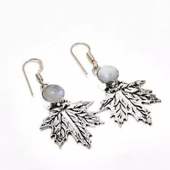 Ювелирные серьги ручной работы с радужным лунным камнем, посеребренные 925 пробы, 1,89 дюйма