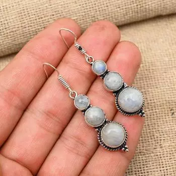 Rainbow Moonstone Gemstone Handmade 925 Solid Silver Jewelry Earring For Wedding Gift