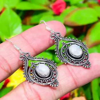 Rainbow Moonstone Gemstone Handmade 925 Sterling Silver Gift Earring 2.05 L5g42