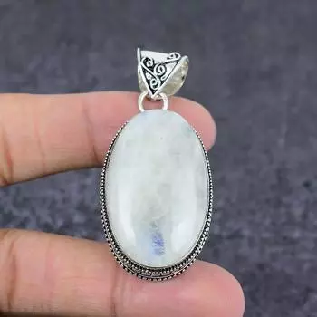 Rainbow Moonstone Gemstone Handmade 925 Sterling Silver Gift Pendant 2.25 C2s07