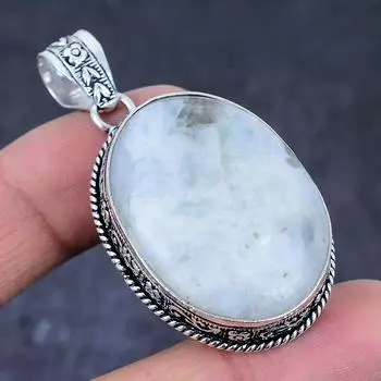 Rainbow Moonstone Gemstone Handmade 925 Sterling Silver Gift Pendant 2.21 V5R73