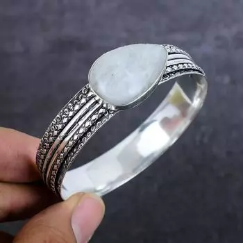 Rainbow Moonstone Gemstone Handmade 925 Sterling Silver Cuff Bangle 7 M6C95