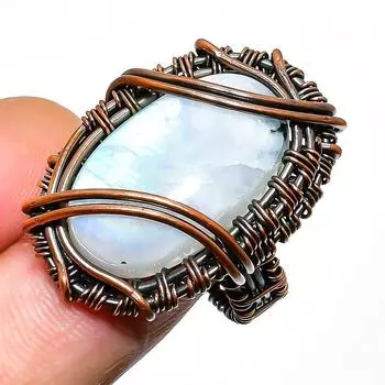 Ювелирное кольцо ручной работы из медной проволоки с радужным лунным камнем, размер 9