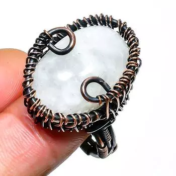 Ювелирное кольцо ручной работы из медной проволоки с радужным лунным камнем, размер 9