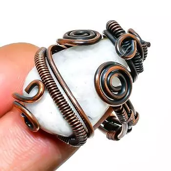 Ювелирное кольцо из медной проволоки ручной работы с радужным лунным камнем, размер 11